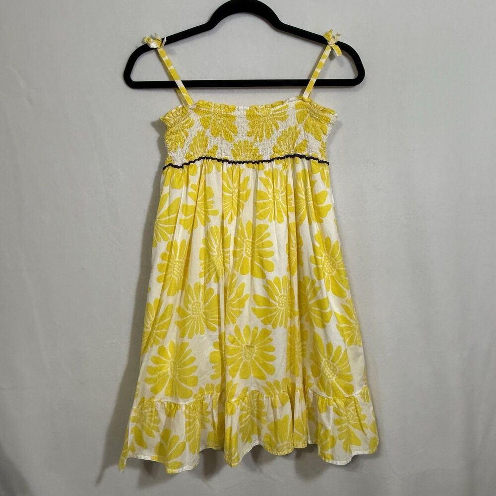 Mini Boden Sleeveless Smocked Yellow Daisy Babydoll Maxi Dress Girls 9-10Y Lined